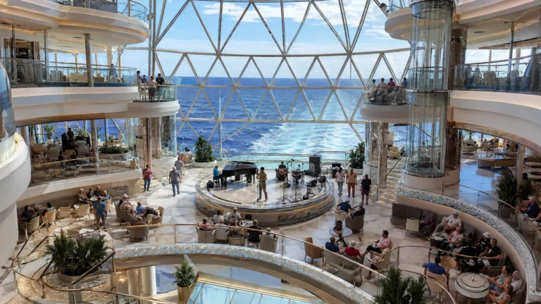 Sun Princess Piazza atrium with curved balconies and glass ceiling