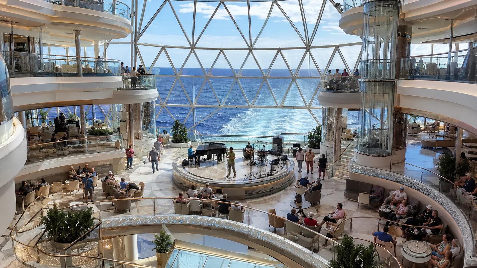 The Piazza aboard Sun Princess beneath the curved glass Sphere