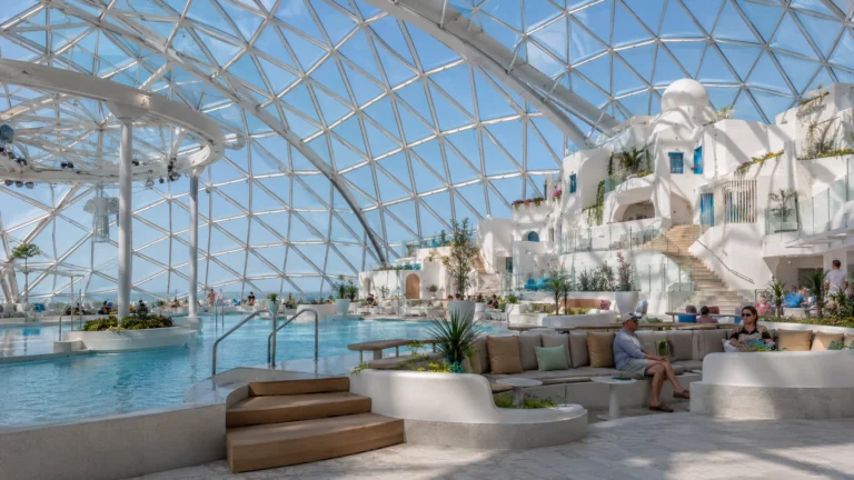 Indoor pool and lounge area beneath the Sun Princess Dome