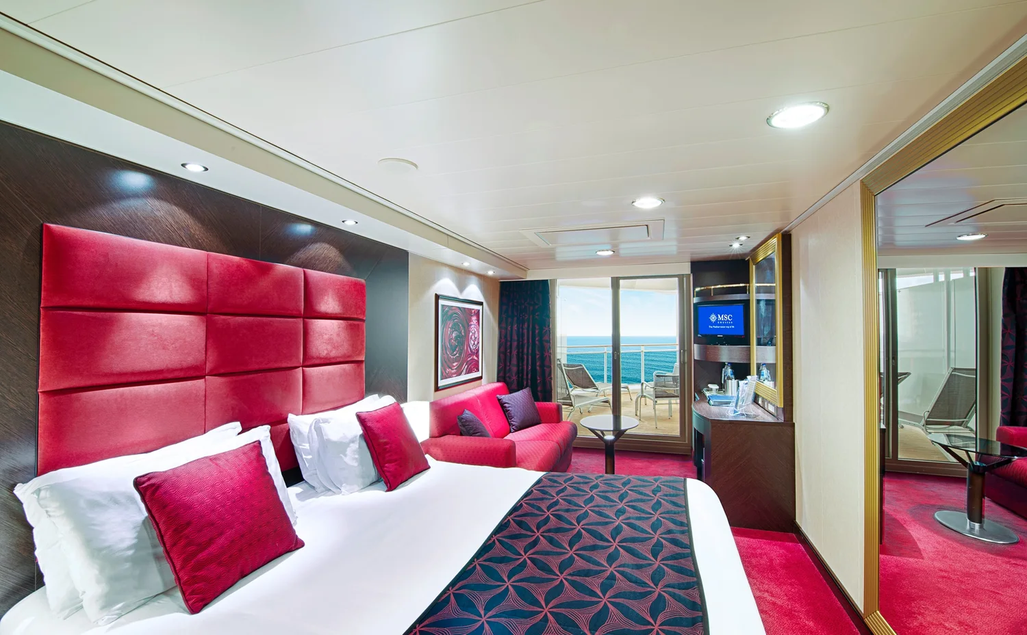 Representative MSC Divina suite bedroom with a balcony