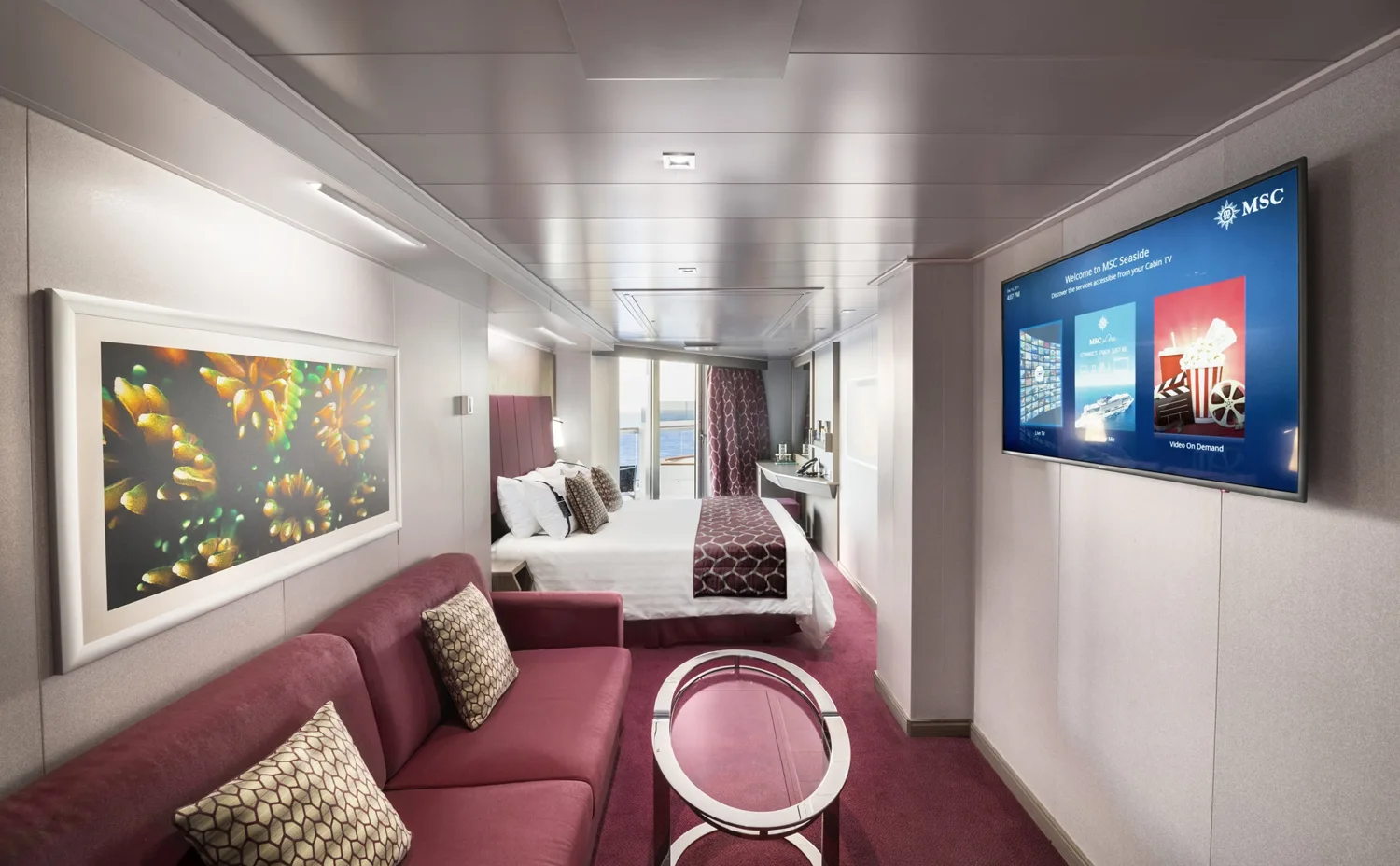 Representative MSC Seaview whirlpool suite bedroom and sitting area