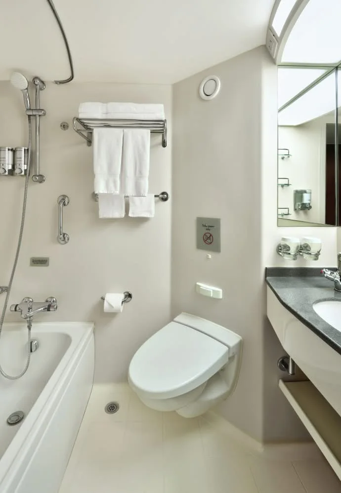 Representative bathroom in a Nieuw Amsterdam Verandah stateroom
