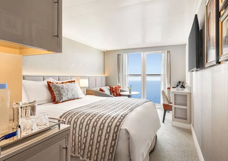 Representative Oceania Vista French Veranda room with opening glass and no walkout balcony